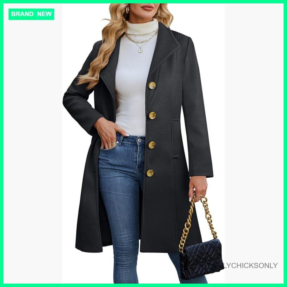Wool Blend Pea Coat Single Breasted Knee Length Winter Coat